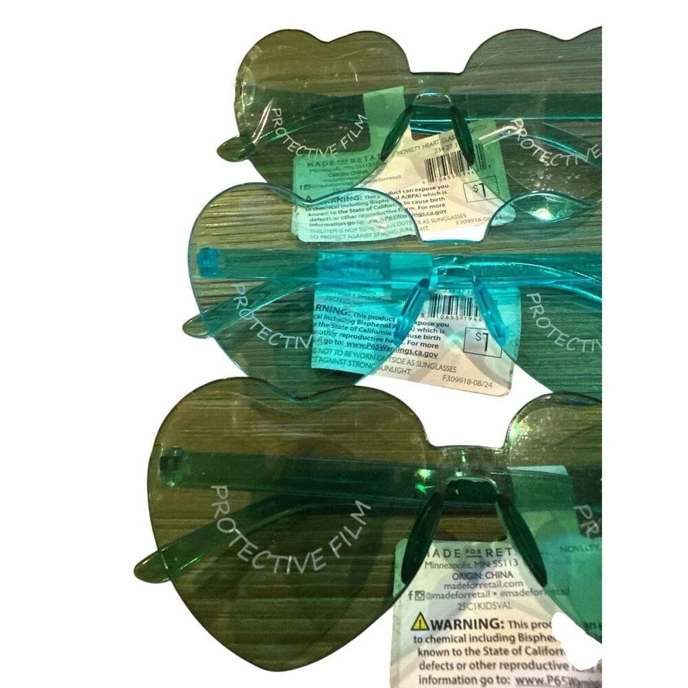 NWT 3 Pair Kids Novelty Glasses Heart Design Blue & Green NEW Parties Dress Up